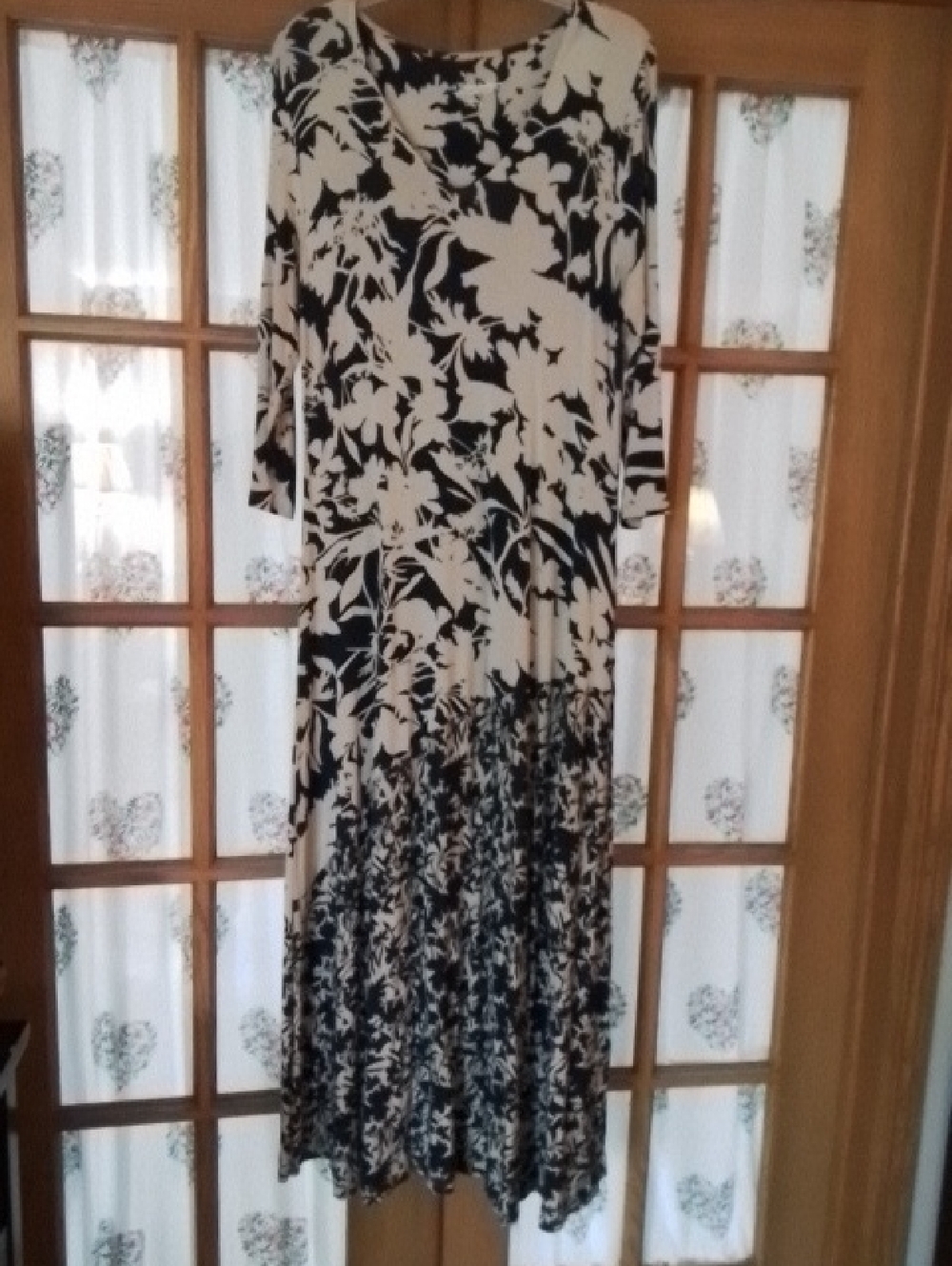 Soft Surroundings Navy and Tan Floral Maxi Dress, Size M.